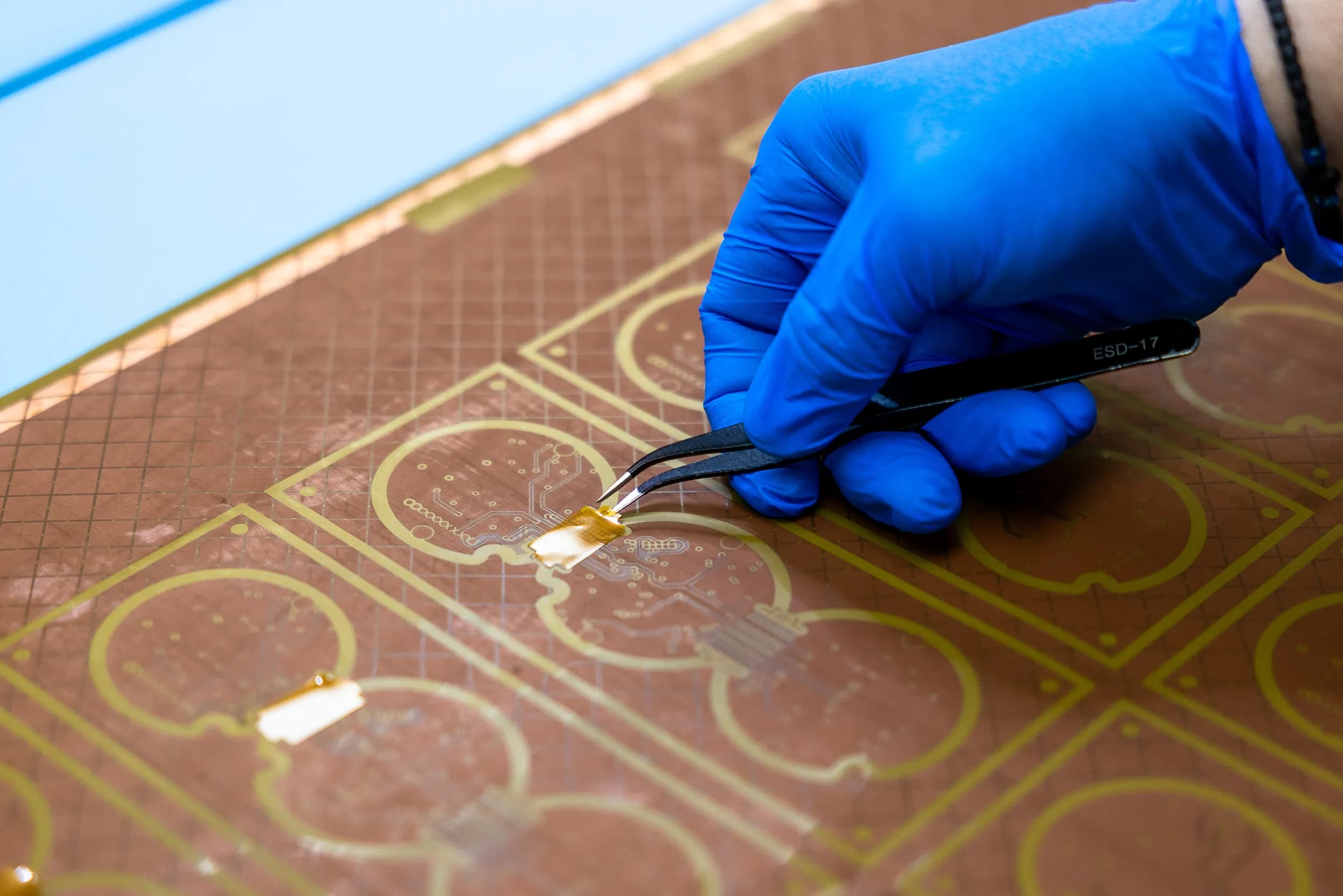 A close up of a flexible PCB circuit board.